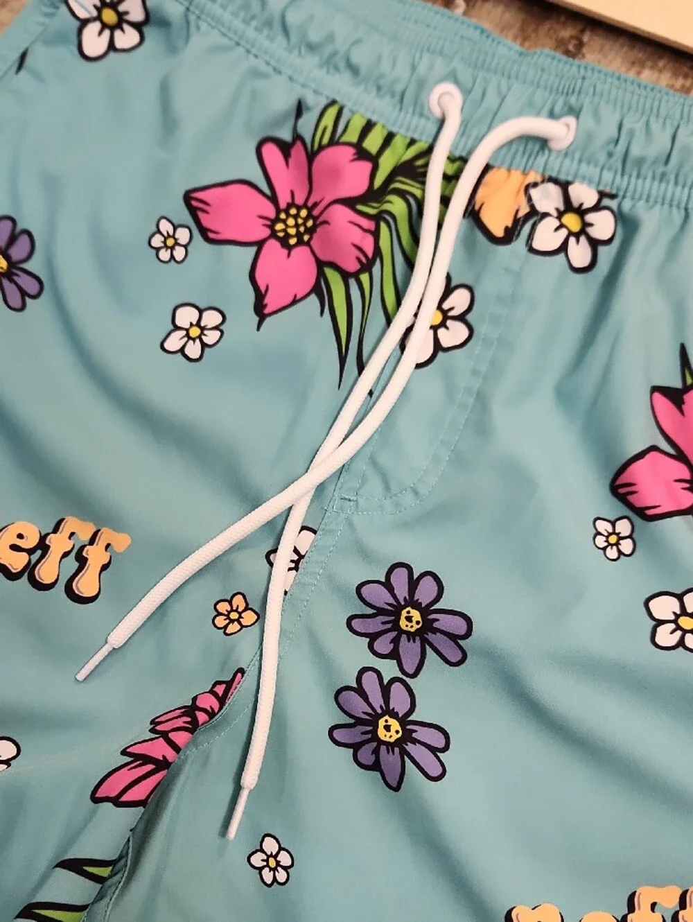 Neff Aqua Floral Swim Shorts with Pink & Purple Blooms